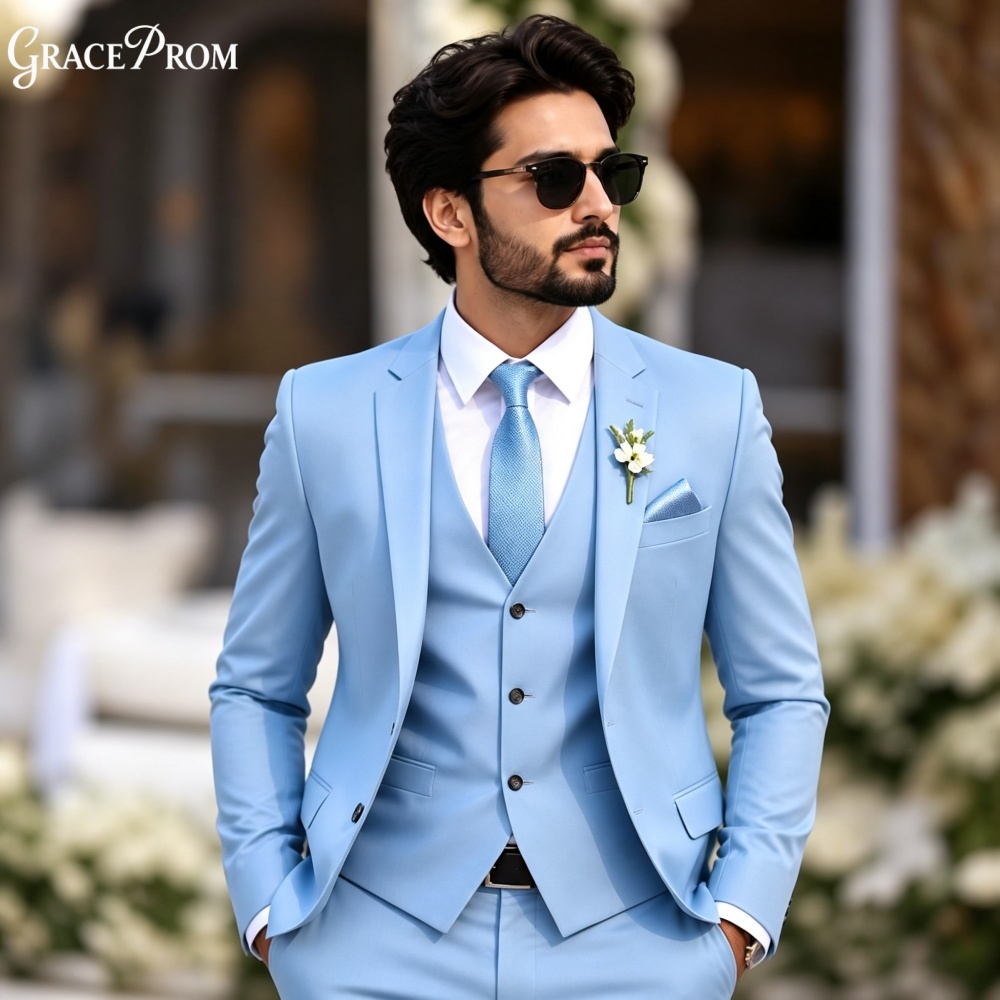 Men'S Formal Evening Wear - Элегантный светло-голубой мужской смокинг из 3