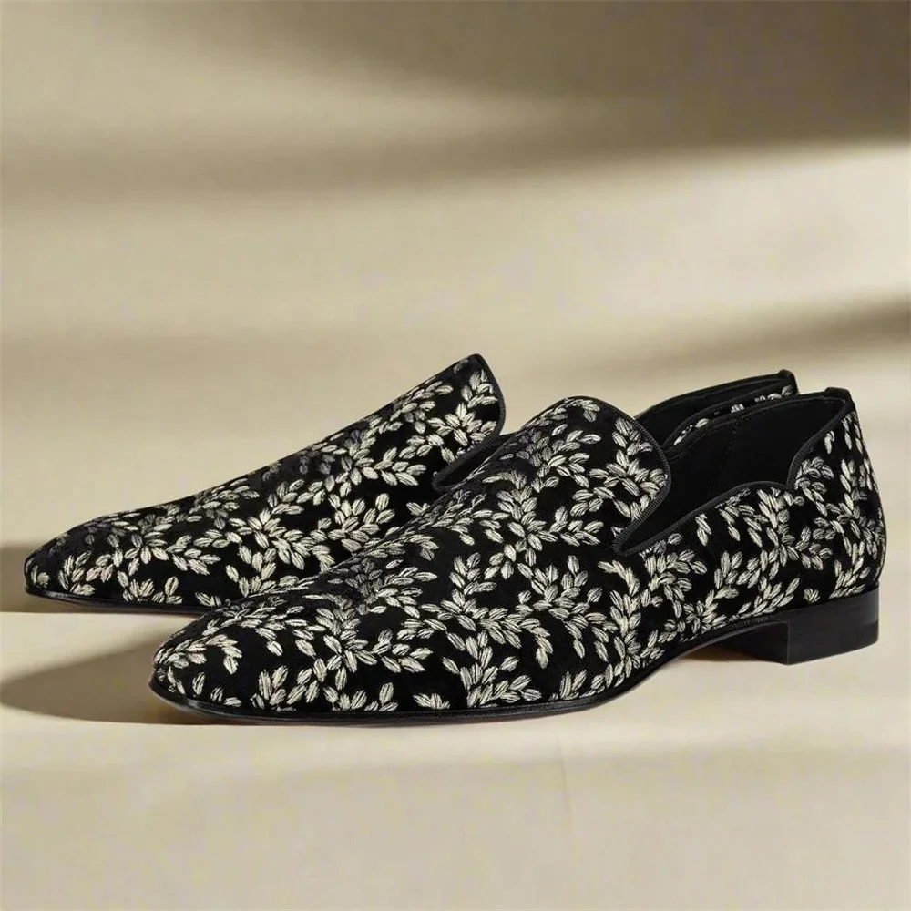 Formal Upper Wear Men - Мужские черные лоферы с цветочным узором,