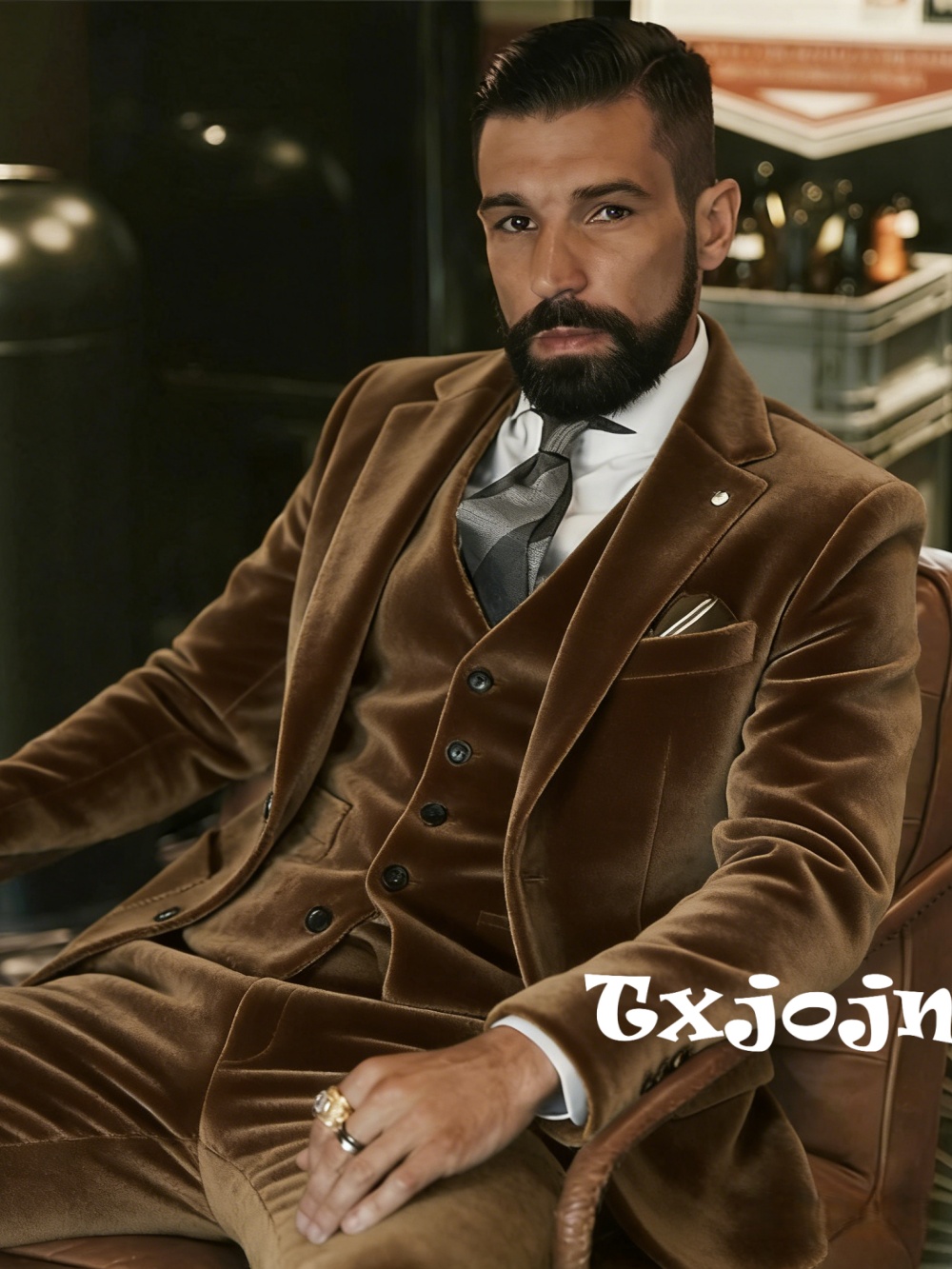 Men Formal Wear Outfits - Мужской бархатный костюм-тройка для танцев и